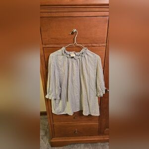 Universal Thread Blue Ruffled Bib Collar Blouse